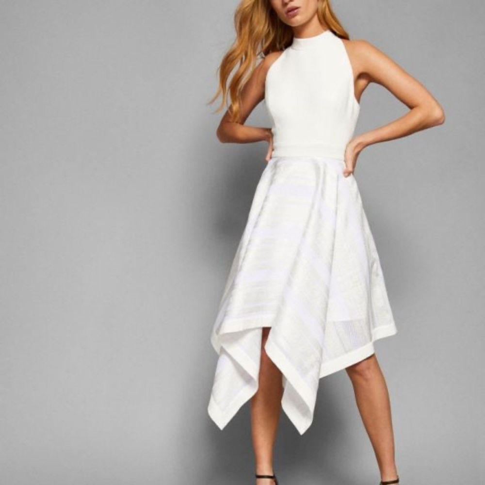 Ted baker- White high neck jacquard dress